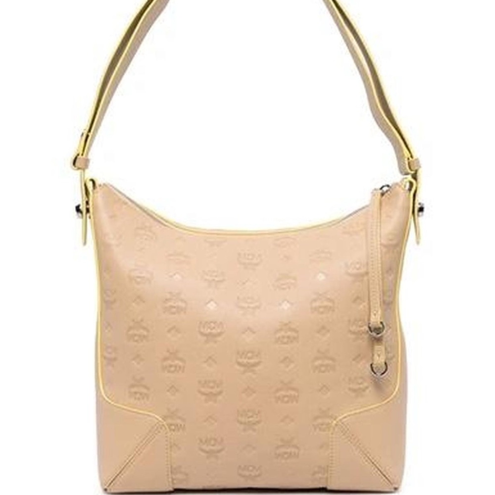BRAND NEW MCM Klara Medium Monogram Leather Hobo Bag in Croissant NWT
